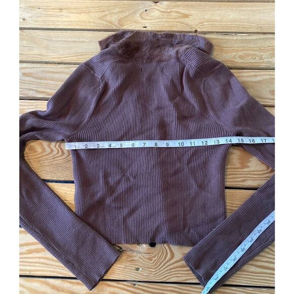American Eagle Faux Fur Zip Cardigan Size Medium Women’s Brown - Picture 7 of 8